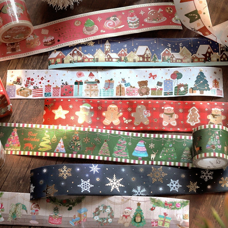Christmas Gold Foil Washi Tape - Snowflake, Dinner Party, Flags, Tree a