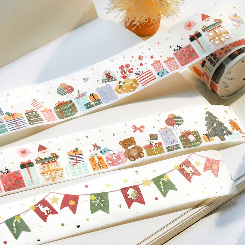 Christmas Gold Foil Washi Tape - Snowflake, Dinner Party, Flags, Tree b2