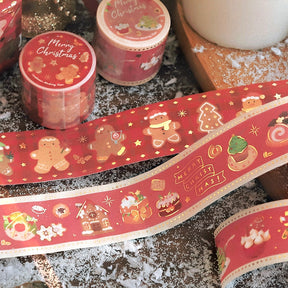 Christmas Gold Foil Washi Tape - Snowflake, Dinner Party, Flags, Tree c2