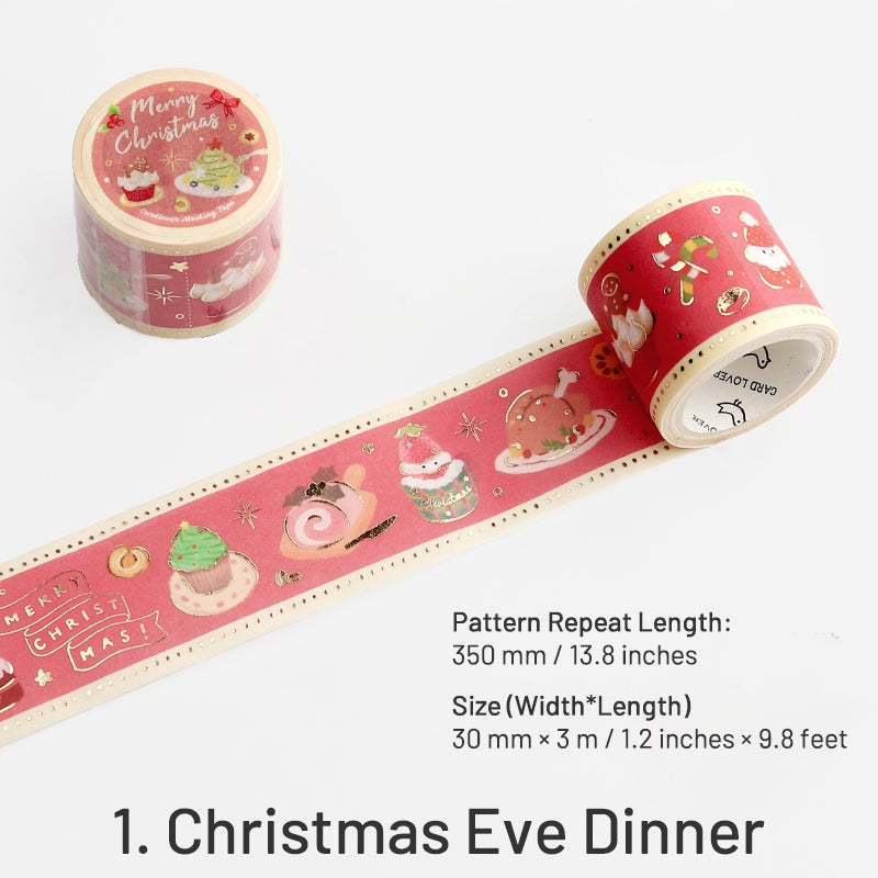 Christmas Gold Foil Washi Tape - Snowflake, Dinner Party, Flags, Tree sku-1