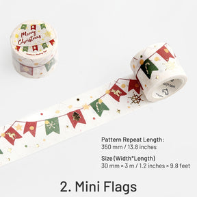 Christmas Gold Foil Washi Tape - Snowflake, Dinner Party, Flags, Tree sku-2