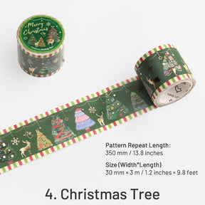Christmas Gold Foil Washi Tape - Snowflake, Dinner Party, Flags, Tree sku-4