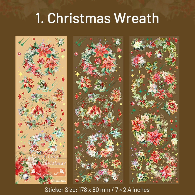 Christmas Holographic Hot Stamping Gold PET Stickers - Wreaths, Food, Lights, Snowmen, Reindeer sku-1