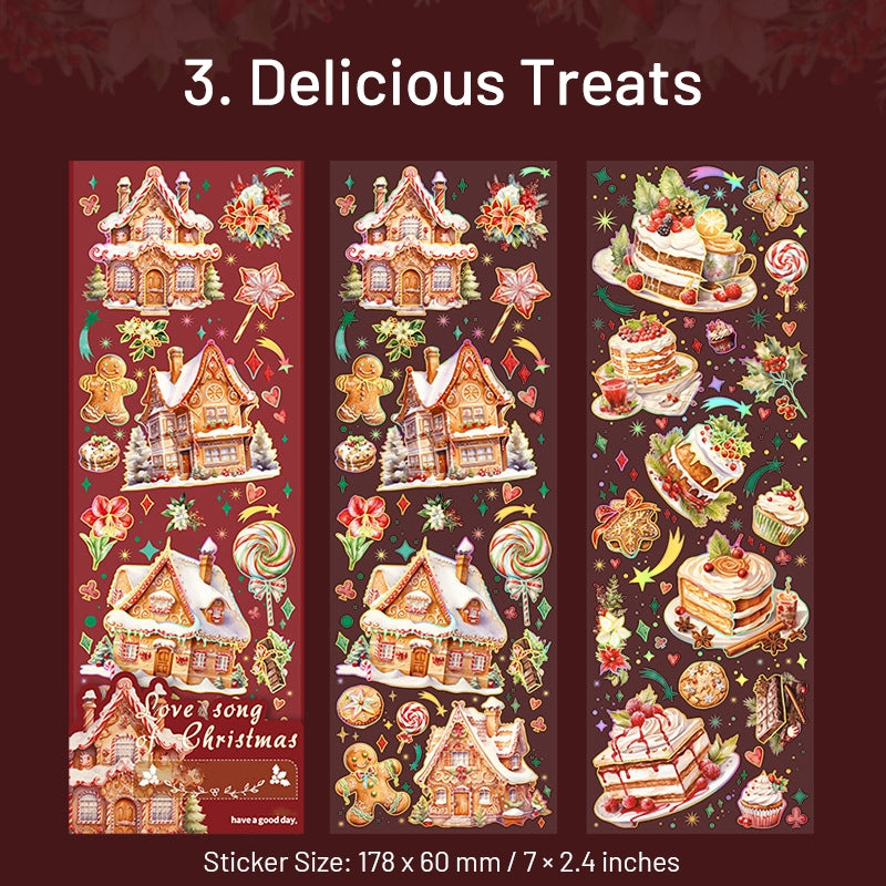 Christmas Holographic Hot Stamping Gold PET Stickers - Wreaths, Food, Lights, Snowmen, Reindeer sku-3