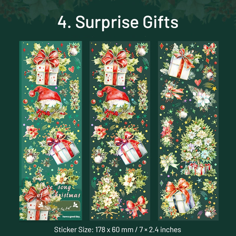 Christmas Holographic Hot Stamping Gold PET Stickers - Wreaths, Food, Lights, Snowmen, Reindeer sku-4