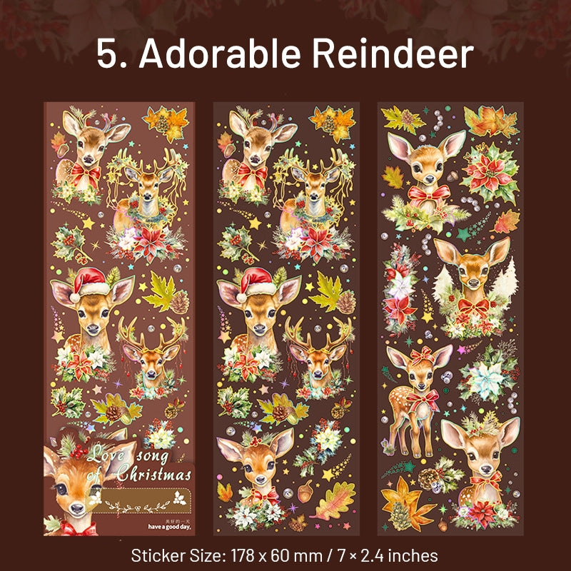 Christmas Holographic Hot Stamping Gold PET Stickers - Wreaths, Food, Lights, Snowmen, Reindeer sku-5