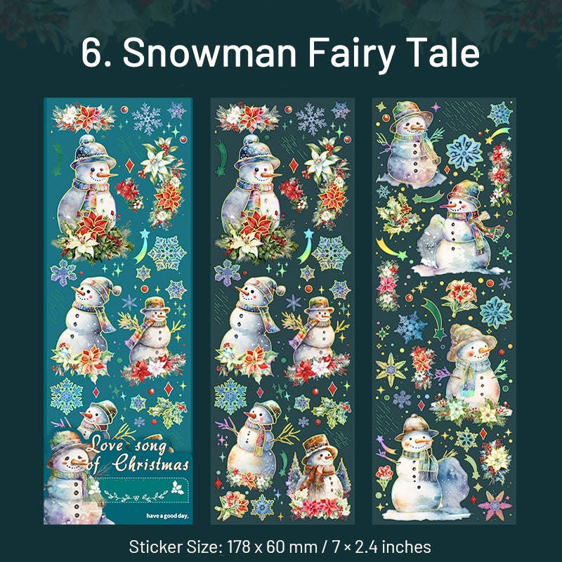 Christmas Holographic Hot Stamping Gold PET Stickers - Wreaths, Food, Lights, Snowmen, Reindeer sku-6