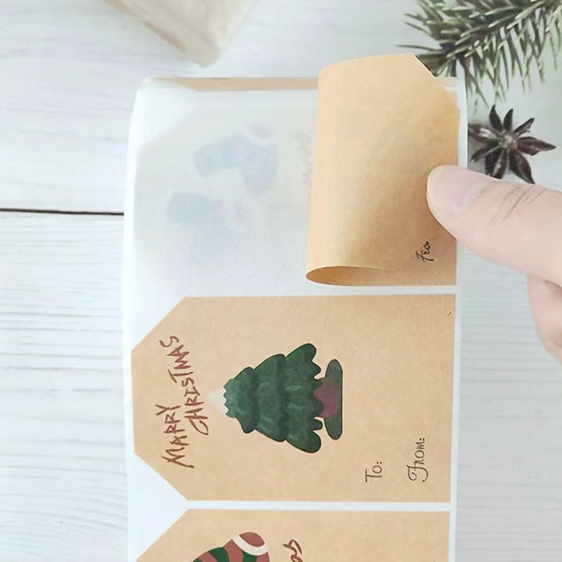 Christmas Kraft Stocking Snowman Reindeer Sticker b4