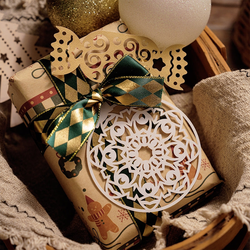Christmas Lace Cutout Scrapbook Paper - Wreath, Forest, Snowflake, Gift b2