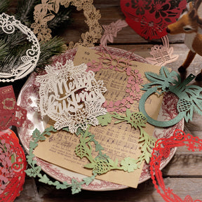 Christmas Lace Cutout Scrapbook Paper - Wreath, Forest, Snowflake, Gift b4
