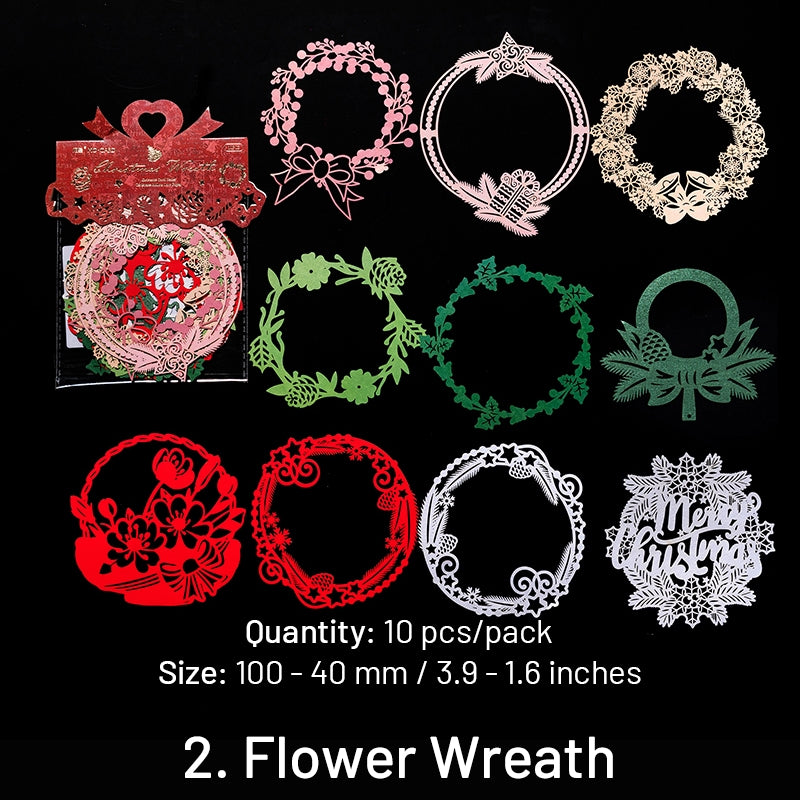 Christmas Lace Cutout Scrapbook Paper - Wreath, Forest, Snowflake, Gift sku-2