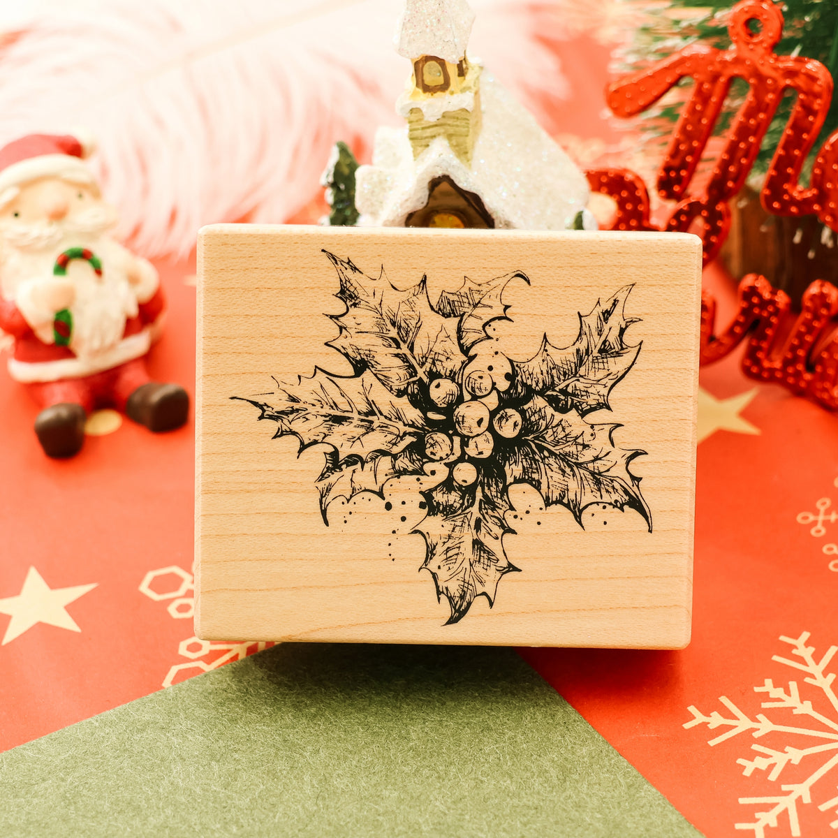 K-Kingdom Christmas Holly Berries Wooden Rubber Stamp