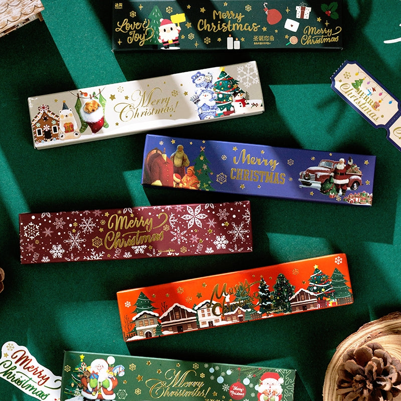 Christmas Long Gold Foil Stickers - Trees, Snowmen, Greetings, Santa Claus a