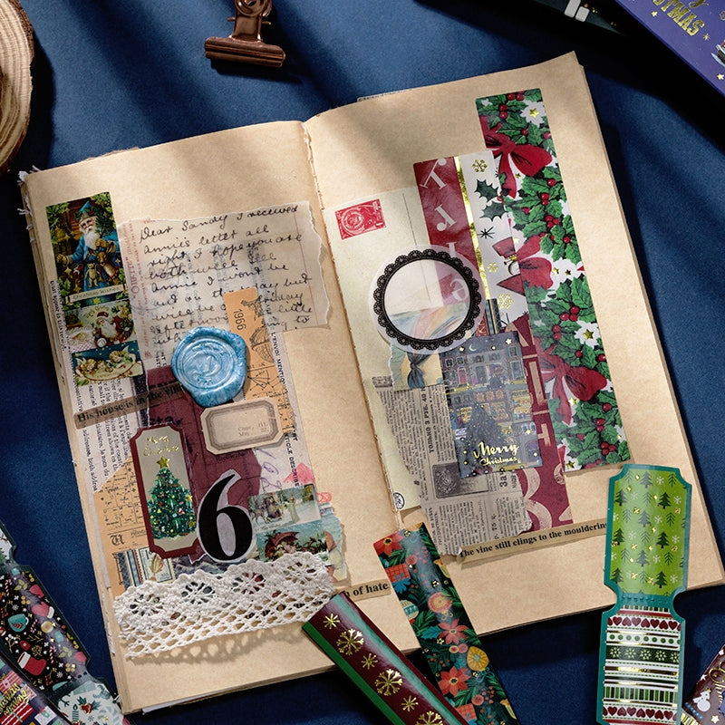 Christmas Long Gold Foil Stickers - Trees, Snowmen, Greetings, Santa Claus b3