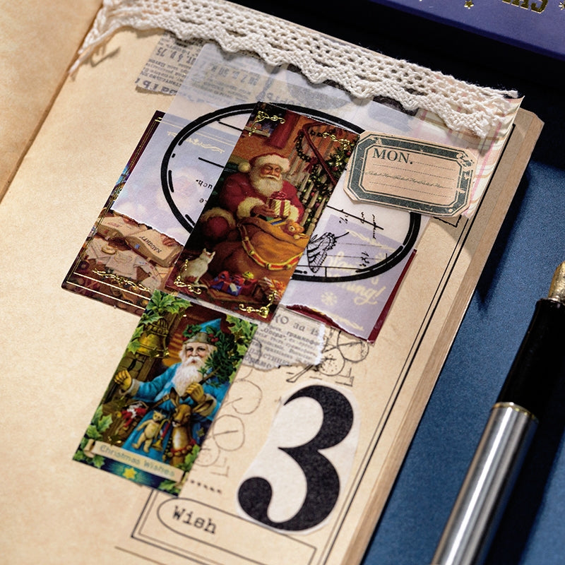 Christmas Long Gold Foil Stickers - Trees, Snowmen, Greetings, Santa Claus b4