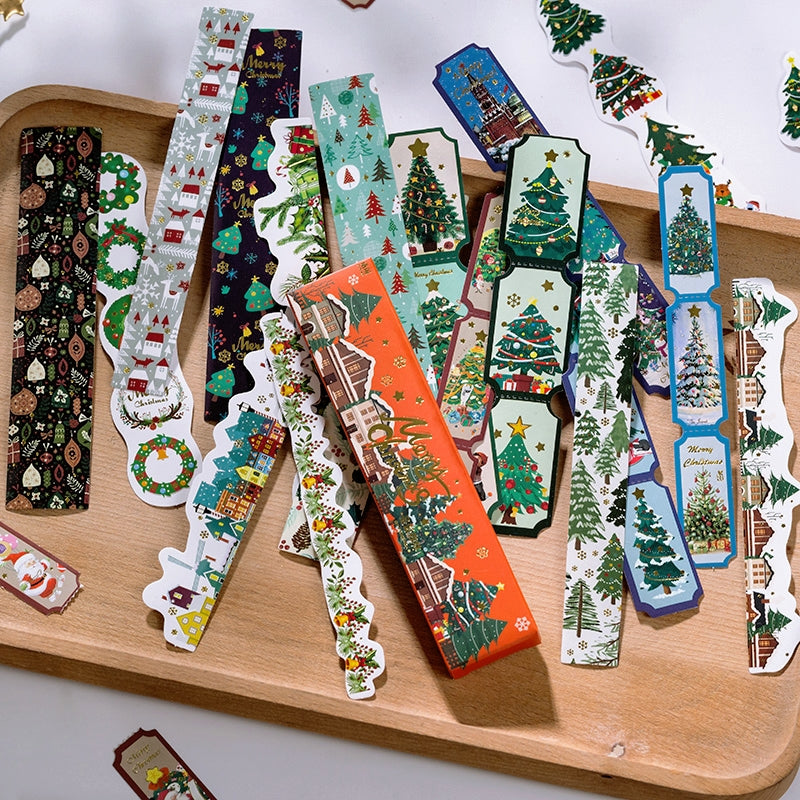 Christmas Long Gold Foil Stickers - Trees, Snowmen, Greetings, Santa Claus b5