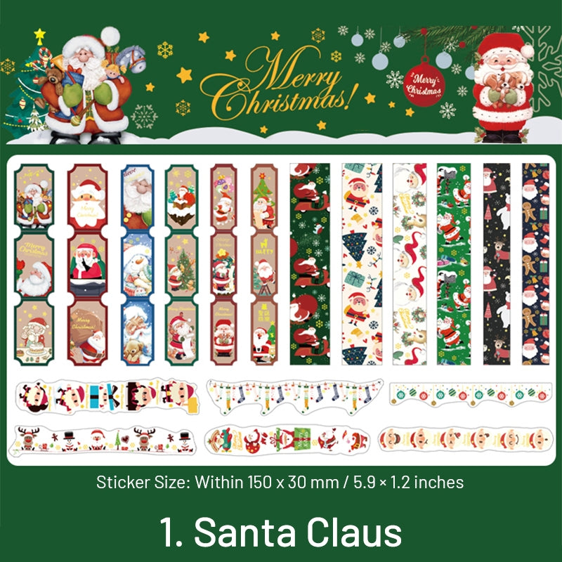 Christmas Long Gold Foil Stickers - Trees, Snowmen, Greetings, Santa Claus sku-1