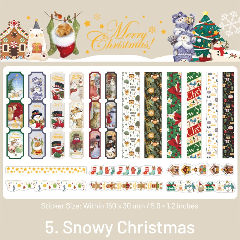 Christmas Long Gold Foil Stickers - Trees, Snowmen, Greetings, Santa Claus sku-5