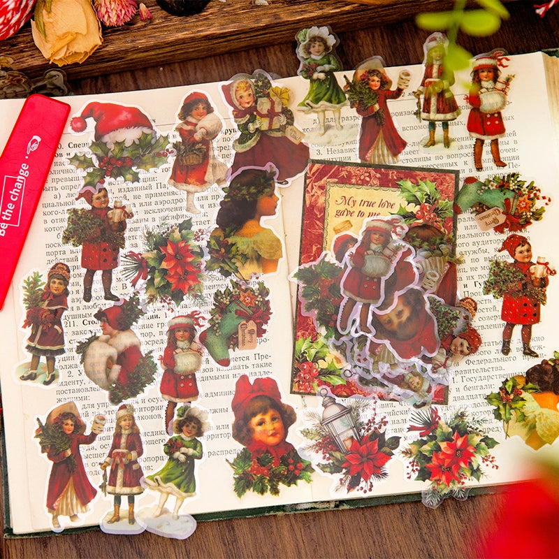 Christmas People Cartoon PET Stickers - Girl, Angel, Snowman, Santa Claus, Tree b3
