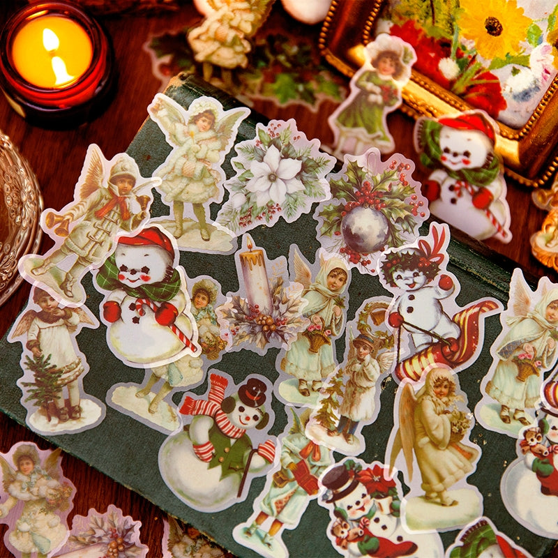 Christmas People Cartoon PET Stickers - Girl, Angel, Snowman, Santa Claus, Tree b4