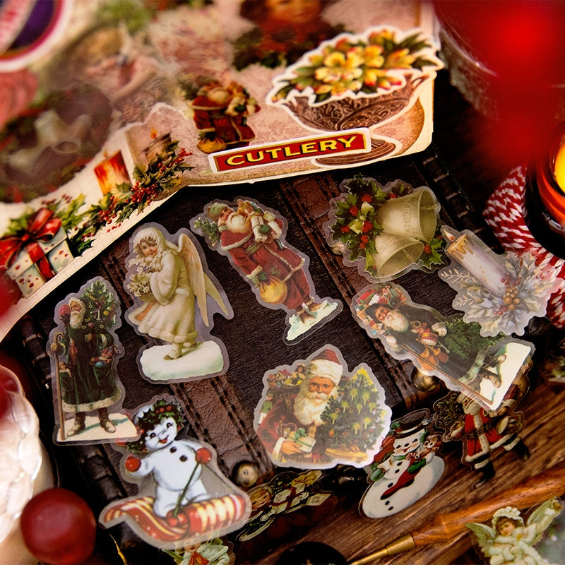 Christmas People Cartoon PET Stickers - Girl, Angel, Snowman, Santa Claus, Tree b7