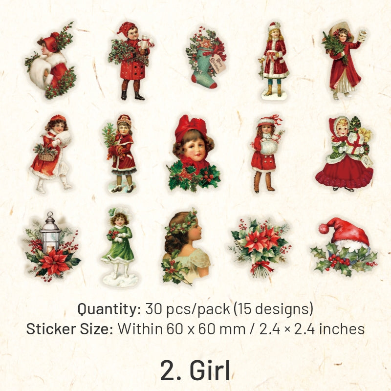Christmas People Cartoon PET Stickers - Girl, Angel, Snowman, Santa Claus, Tree sku-2