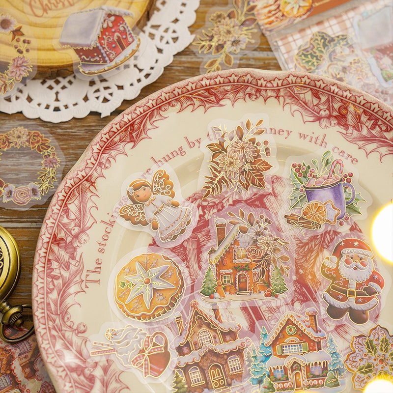 Christmas PET Hot Stamping Gold Stickers - Wreath, Food, Gift b6