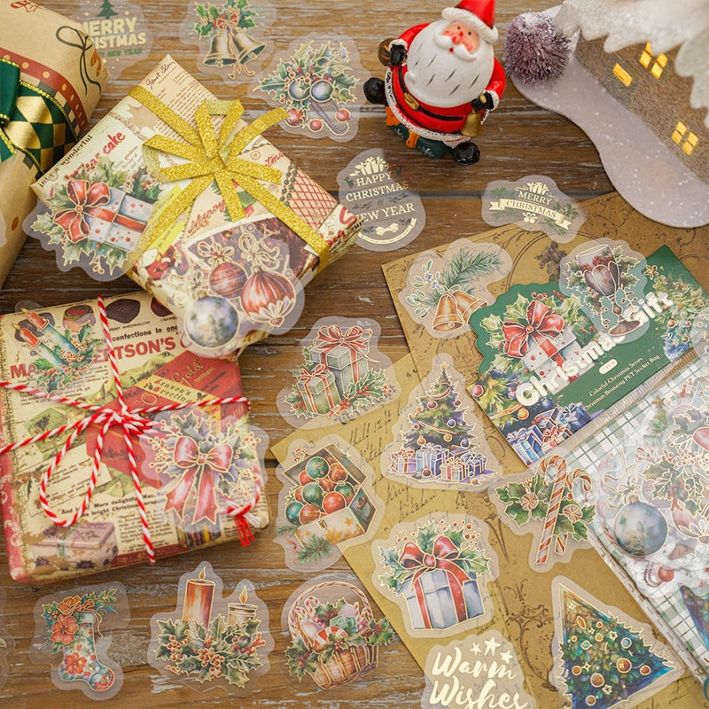 Christmas PET Hot Stamping Gold Stickers - Wreath, Food, Gift b7