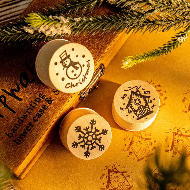 Christmas Round Rubber Stamp Set - Santa Claus, Snowflake, Reindeer, Christmas Tree, Snowman, House b2