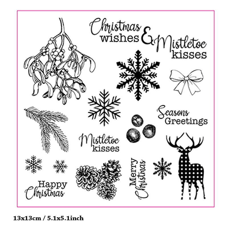 Christmas Silicone Rubber Stamps - Snowflakes, Plants, Reindeer a