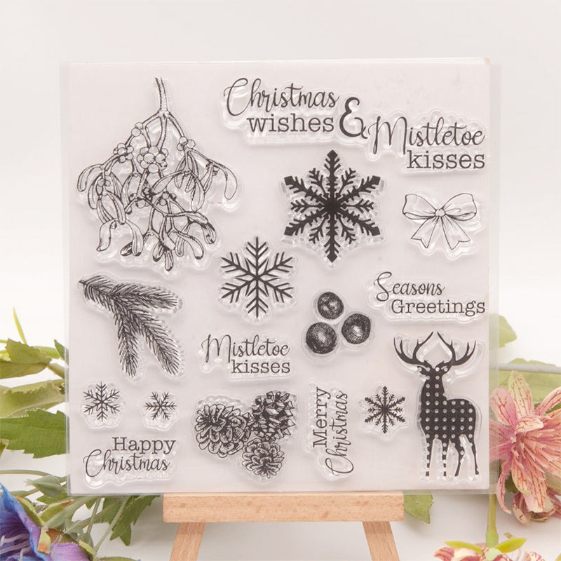 Christmas Silicone Rubber Stamps - Snowflakes, Plants, Reindeer b1