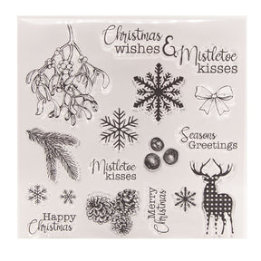 Christmas Silicone Rubber Stamps - Snowflakes, Plants, Reindeer sku