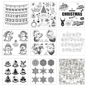 Christmas Silicone Rubber Stamps - Snowman, Dog and Cat, Greetings, Alphabet a