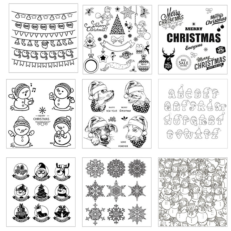Christmas Silicone Rubber Stamps - Snowman, Dog and Cat, Greetings, Alphabet a