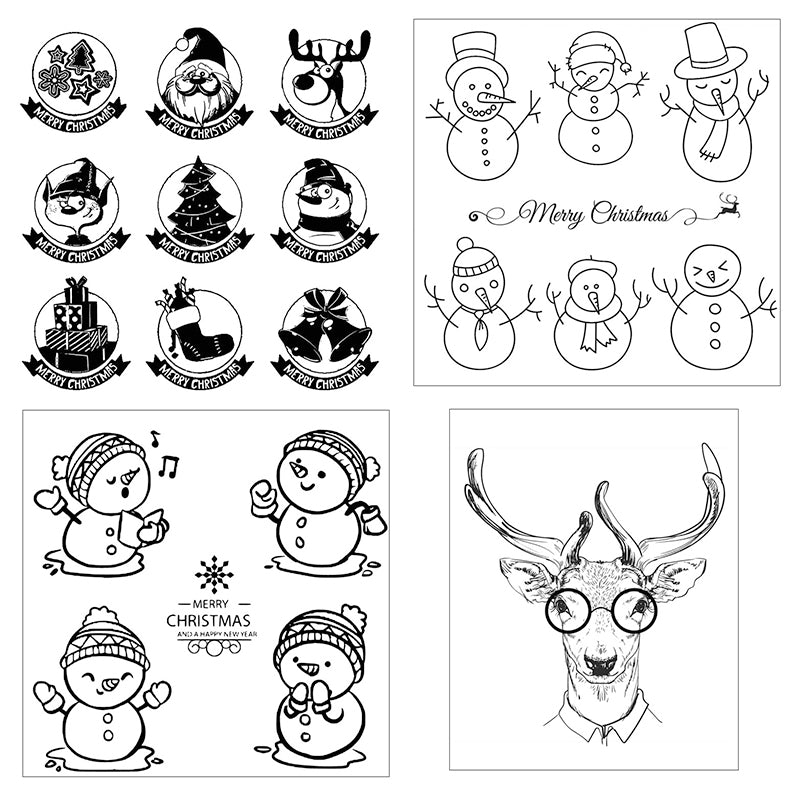 Christmas Silicone Rubber Stamps - Snowman, Dog and Cat, Greetings, Alphabet b3