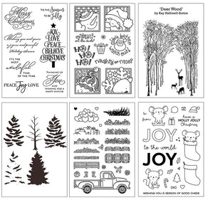 Christmas Silicone Stamps - Tree, Words, Blessings, Penguin a