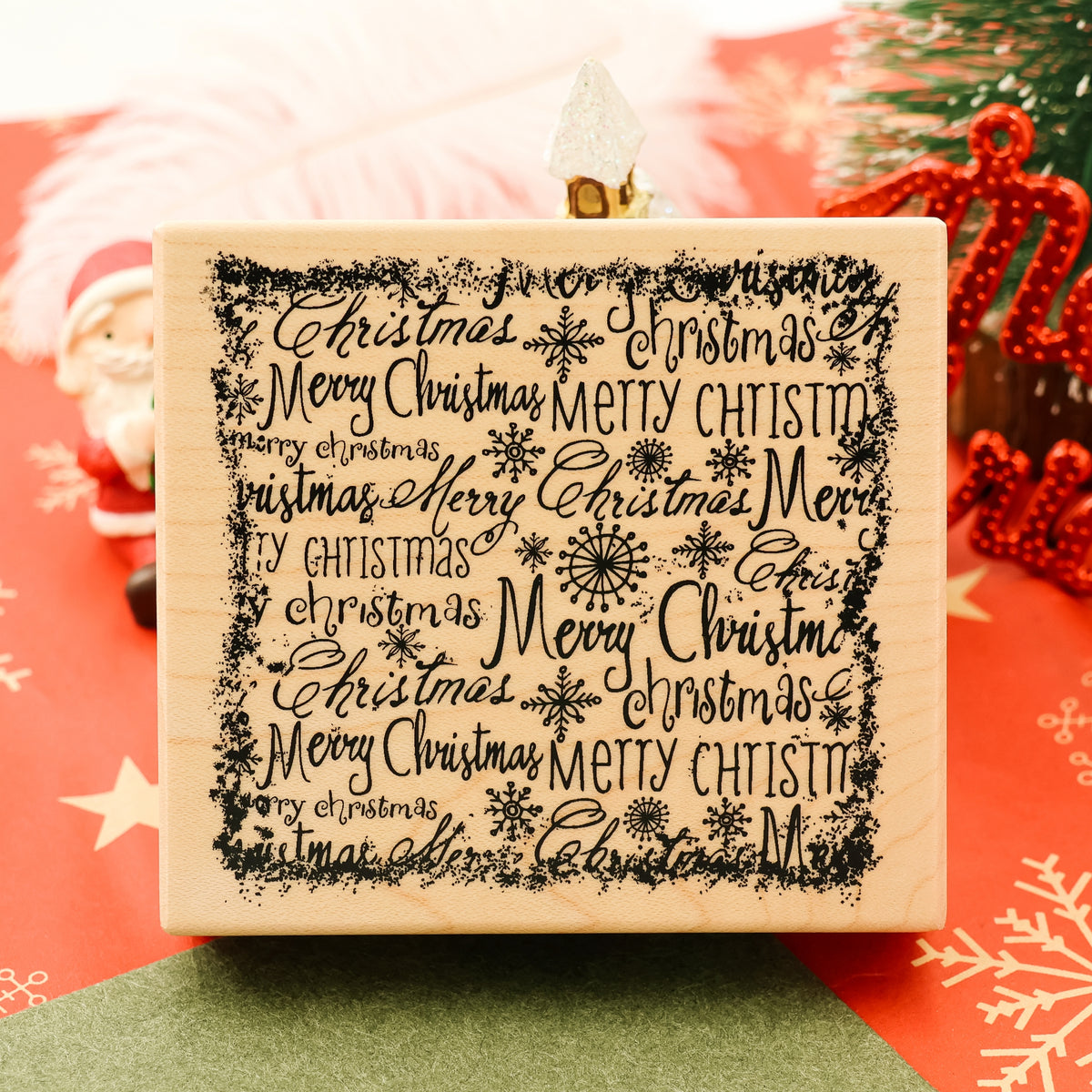K-Kingdom Christmas Text Merry Christmas Wooden Rubber Stamp2