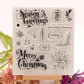 Christmas Text Snowflake Leaves Clear Silicone Stamps a2