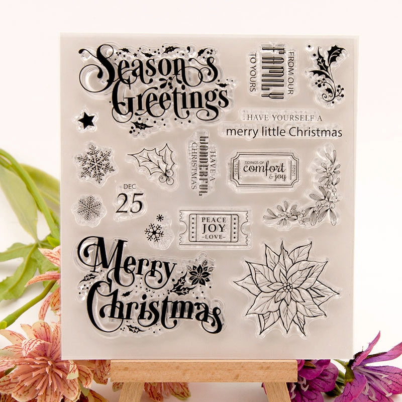 Christmas Text Snowflake Leaves Clear Silicone Stamps a2