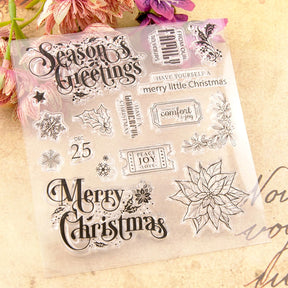 Christmas Text Snowflake Leaves Clear Silicone Stamps a