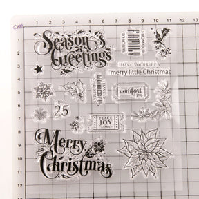 Christmas Text Snowflake Leaves Clear Silicone Stamps b
