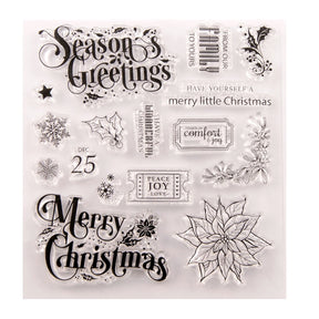 Christmas Text Snowflake Leaves Clear Silicone Stamps c2