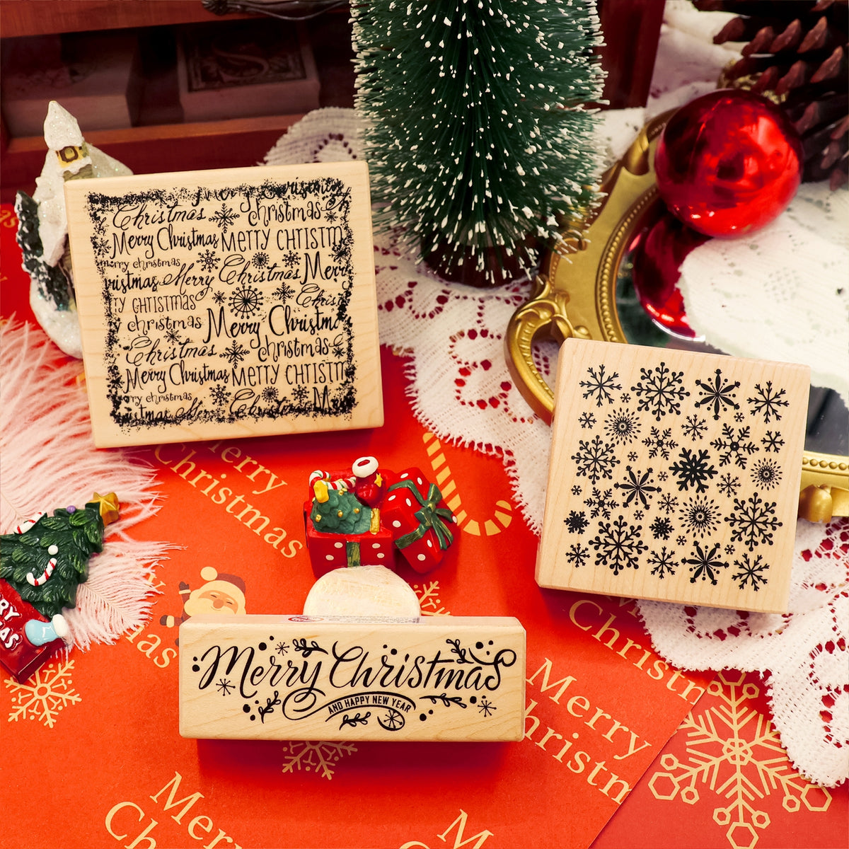 K-Kingdom Christmas Theme Wooden Rubber Stamp Set1