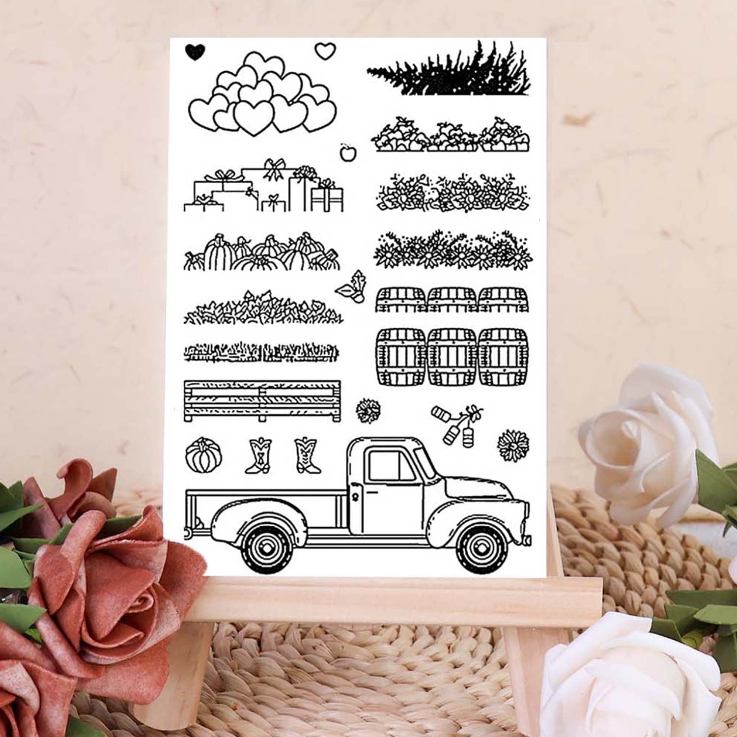 Christmas Truck and Plants Clear Silicone Stamps