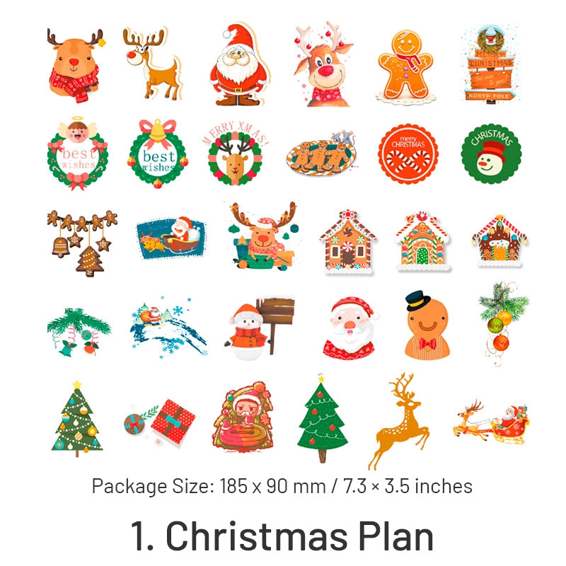 Christmas Washi Stickers - Tree, Snowflake, Snowman, Reindeer, Santa Claus, Greetings sku-1