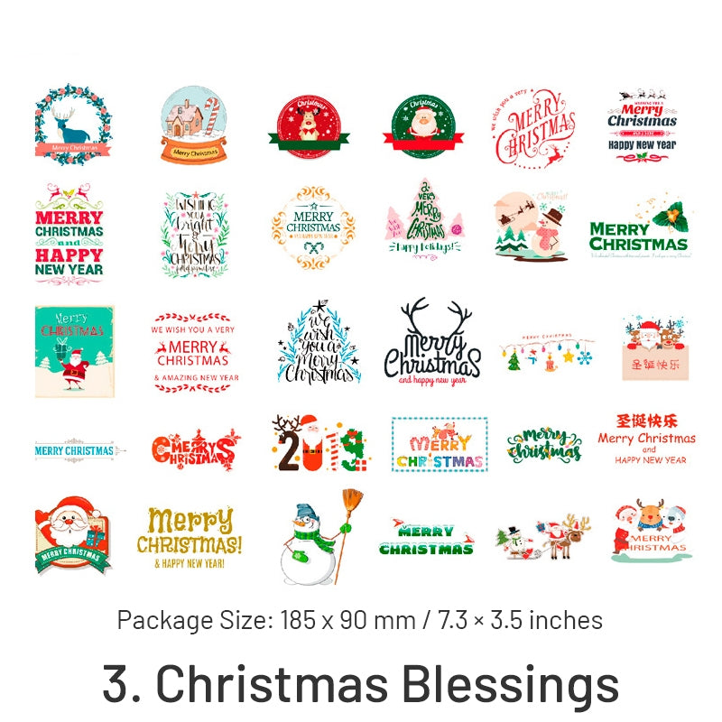 Christmas Washi Stickers - Tree, Snowflake, Snowman, Reindeer, Santa Claus, Greetings sku-3