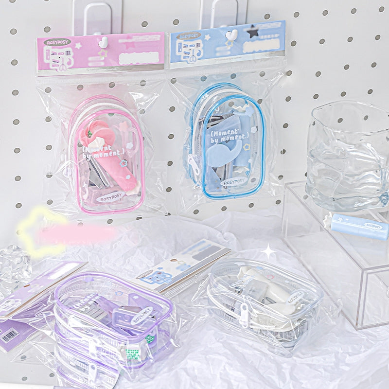 Clear Portable Hole Punch Stapler Scissors Tool Set 椭圆 2