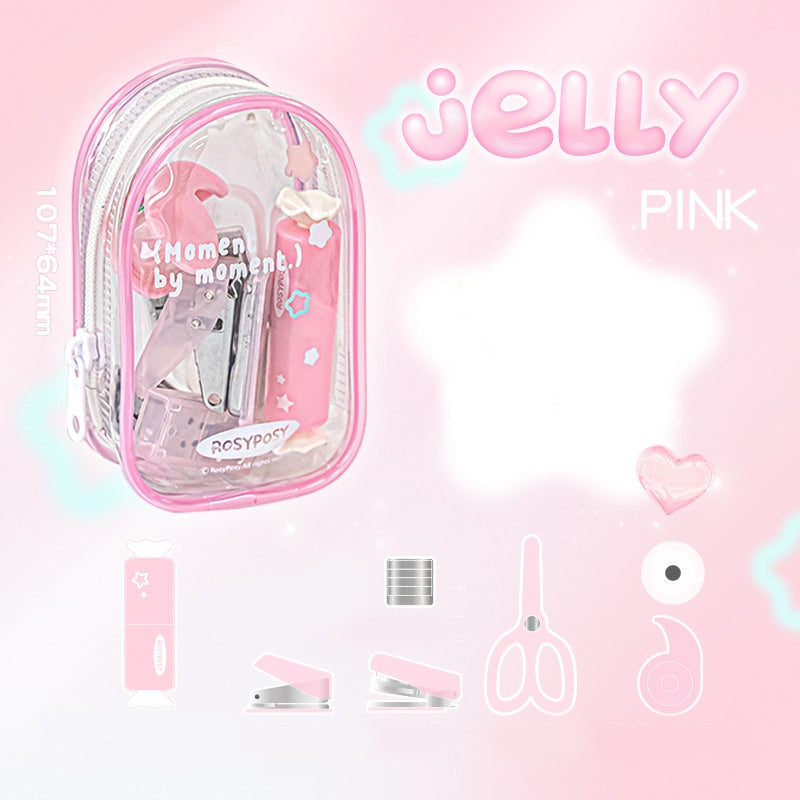 Clear Portable Hole Punch Stapler Scissors Tool Set SKU 图片-2