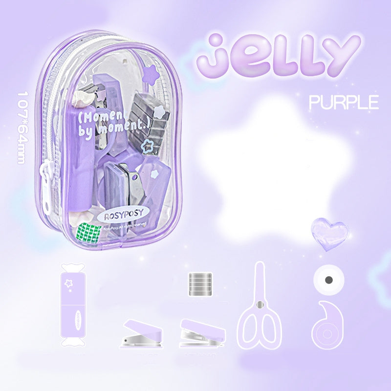 Clear Portable Hole Punch Stapler Scissors Tool Set SKU 图片-3