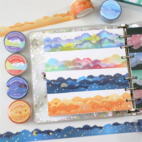 Cloud Border Cute Colorful Washi Tape - Sky, Stars, Rainbow, Meteor, Aurora c